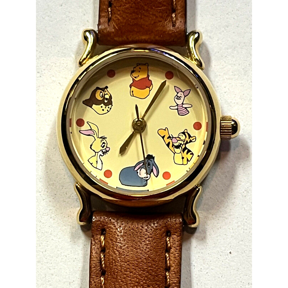 Disney Winnie The Pooh & Friends Quartz Watch Tan Leather Band-Needs Battery NEW